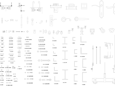 现代五金管件 五金构件模块 膨胀螺栓 螺丝 管件弯头 把手 施工图