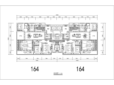 现代住宅楼建筑 160二类高层 住宅平面 角厅 四面宽 方案平面 施工图