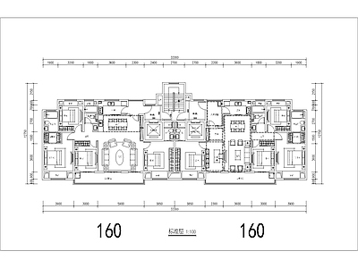 现代住宅楼建筑 160二类高层 T2户型 5面宽 超大阳台 方案平面 施工图