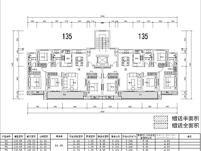 现代住宅楼建筑 135洋房 南北通透 四面宽 四房两厅两卫 方案平面 施工图