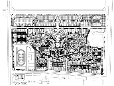 现代新中式公园景观 小区地块规划总图 山地 折线 正方形 施工图