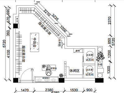 奶油服装店 服装店平面布局图 服装店平面图 施工图