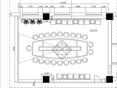 现代会议室 立面图 平面图 办公室 施工图