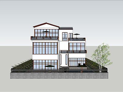 现代简约民宿建筑 民宿室内建筑景观 原件 su原件 全套图纸 施工图