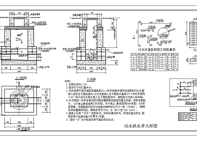 给排水节点详图 污水跌水井大样图 跌水井盖板配筋图 污水跌水井平剖面 施工图