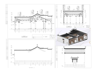 中式古建 祠堂 古建筑 徽派建筑 古建 马头墙 施工图