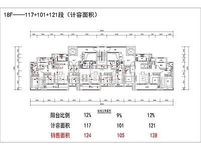 现代住宅楼建筑 120 100平 二类高层 T3户型 四面宽双阳台 方案平面 施工图