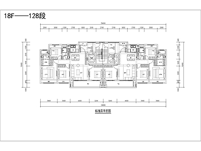 现代住宅楼建筑 130平 二类高层 四面宽双阳台 T2户型 方案平面 施工图