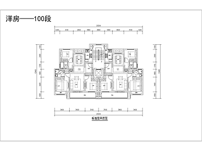 现代住宅楼建筑 100平 三面宽双阳台 洋房 一梯两户 方案平面 施工图