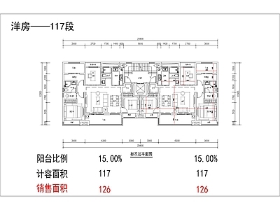 现代住宅楼建筑 115平 四面宽方厅 大面宽小进深 双阳台洋房 方案平面 施工图