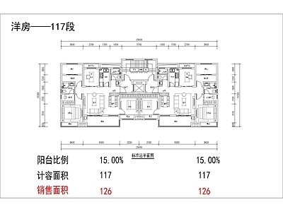 现代住宅楼建筑 115平 四面宽洋房 方厅双阳台 大面宽小进深 方案平面 施工图