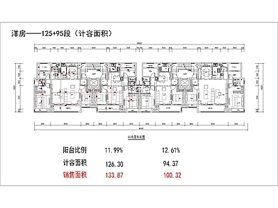 现代住宅楼建筑 95 130平 双拼洋房 边套南北通 大面宽小进深 方案平面 施工图