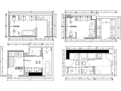 现代卫生间 家装平面布 主卧 施工图