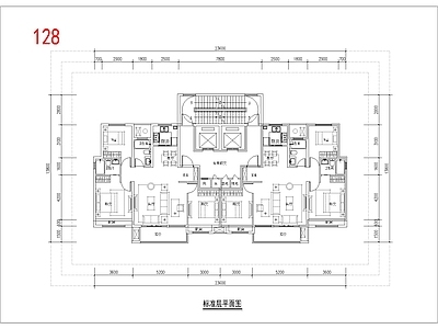 现代住宅楼建筑 130平 一类高层 四面宽T2户型 横厅 方案平面 施工图