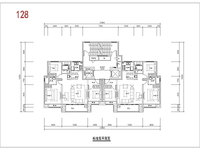 现代住宅楼建筑 130平 一类高层 四面宽T2户型 横厅 方案平面 施工图