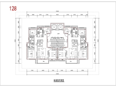 现代住宅楼建筑 130平 一类高层 三面宽 方案平面 施工图