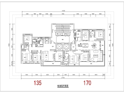 现代住宅楼建筑 135 170平 一类高层 边角厅T2户型 南北通 方案平面 施工图