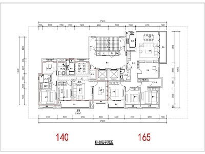 现代住宅楼建筑 140 160平 一类高层 北厅T2户型 南北通 方案平面 施工图