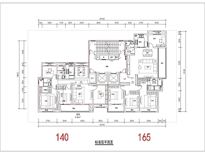 现代住宅楼建筑 140 165平 一类高层 边厅T2户型 南北通 方案平面 施工图