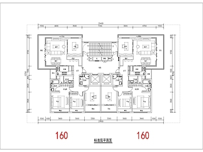 现代住宅楼建筑 160平 一类高层 北厅T2 方案平面 施工图