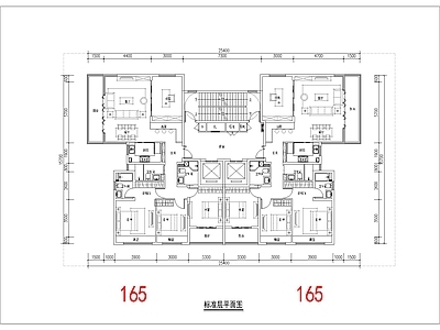 现代住宅楼建筑 165平 一类高层 边厅角厅 T2户型 方案平面 施工图