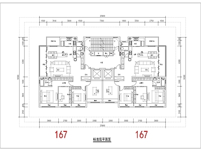 现代住宅楼建筑 167平 一类高层 边厅角厅 T2户型 方案平面 施工图