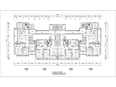 现代住宅楼建筑 100 139平 一类高层 边厅T4户型 独立入户 方案平面 施工图