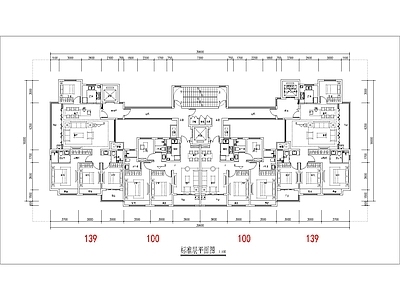 现代住宅楼建筑 100 139平 一类高层 边厅T4户型 独立入户 方案平面 施工图