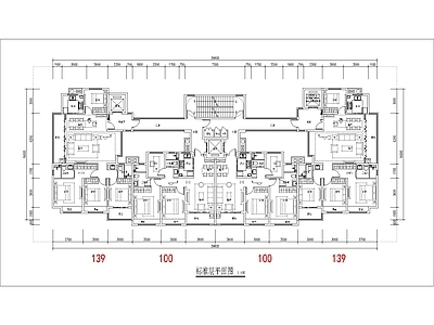 现代住宅楼建筑 100 139平 一类高层 边厅T4户型 独立入户 方案平面 施工图