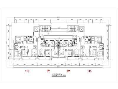 现代住宅楼建筑 90 115平 一类高层 T4户型 方案平面 施工图