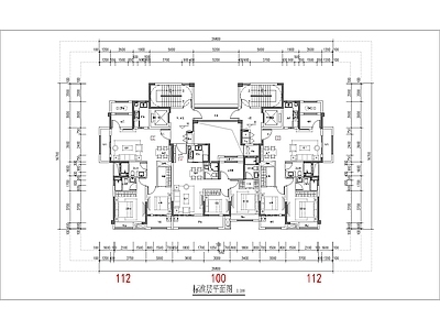 现代住宅楼建筑 100 112平 一类高层 边厅T3户型 方案平面 施工图