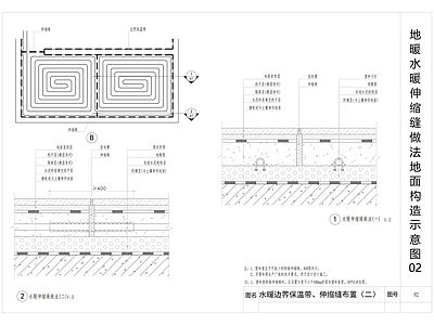 现代墙面节点 地暖水暖大样图 地暖伸缩缝做法 施工图