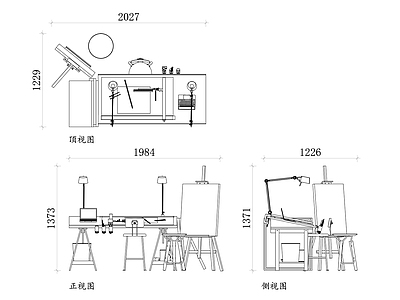 现代工作室 艺术家工作站 艺术工作台 创作台 画家工作台 艺术工作空间 施工图