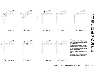 现代地面节点 石材收头样式节点 石材图 施工图