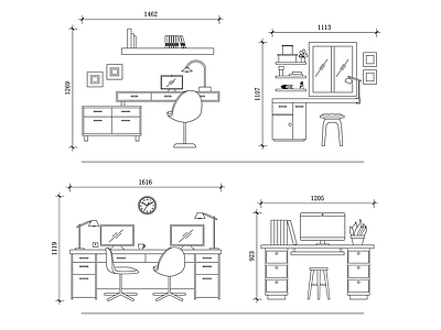 现代办公室 电脑桌立面图 电脑桌设计 电脑桌平面图 电脑桌侧视图 电脑桌效果图 施工图