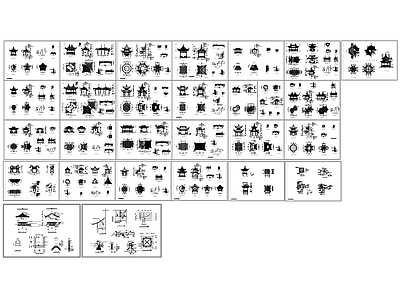 中式古建 各种古建合集 古亭平立剖大样图 施工图