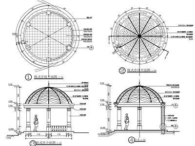 欧式亭子 圆亭 施工图