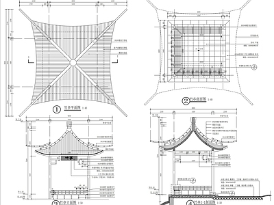 现代亭子 竹亭详图 凉亭详图 仿古凉亭详图 施工图