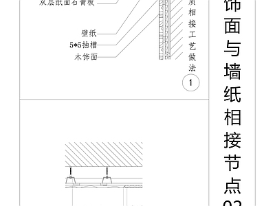 现代墙面节点 木饰面与墙纸节点 硬包相接节点 施工图