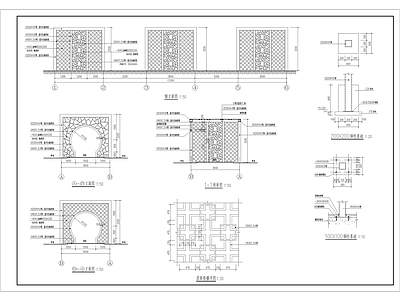 现代中式景墙图库 廊架 镂空拱 施工图