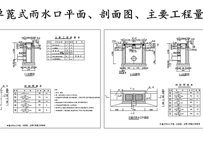 给排水节点详图 双蓖式雨水口平剖 单蓖式雨水口设计 施工图