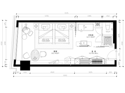 现代酒店 双房平面 双房平面布置图 客房 施工图