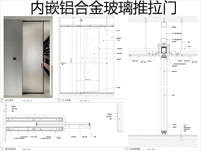 现代门节点 内嵌铝合金玻璃 推拉 施工图