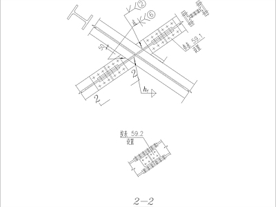 结构节点图 支撑斜杆为H型钢 相同截面伸臂杆 连接节点构造详图 施工图