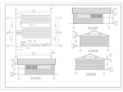 景观节点 公厕建筑 长12米 宽9m 施工图