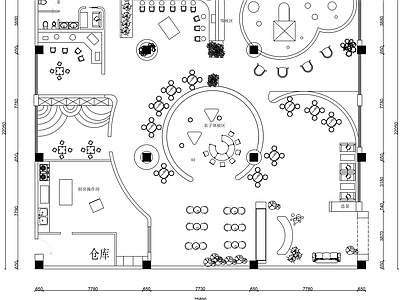 现代其他餐饮空间 550㎡亲子餐厅 平面布置图 儿童餐厅平面图 施工图