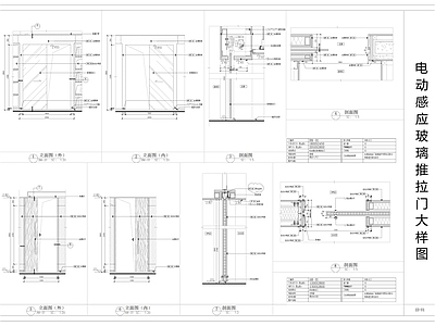 现代门节点 电动感应推拉 感应玻璃推拉 施工图
