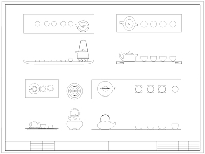 中式厨房设施 中式茶具茶壶 茶壶 茶具 施工图