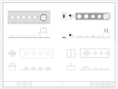 中式厨房设施 中式茶具茶壶 茶壶 茶具 施工图