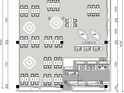 现代自助餐厅 265平自助餐厅 自助餐厅平面布置 自助餐饮平面图 施工图
